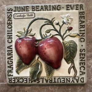 Vintage Strawberries On The Vine Ceramic Wall Plaque